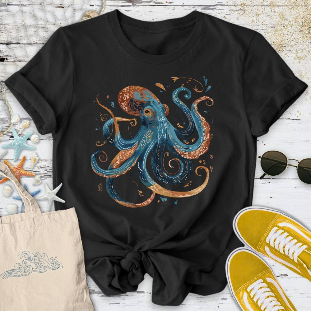 Boho Octopus T-Shirt - Ocean Graphic Tee - Gift for Ocean Lovers - Unisex