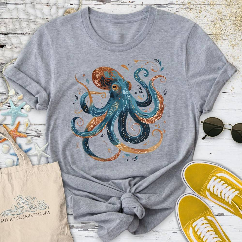 Boho Octopus T-Shirt - Ocean Graphic Tee - Gift for Ocean Lovers - Unisex