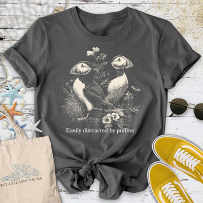 Distracted By Puffins T-Shirt - Ocean Graphic Tee - Gift for Ocean Lovers - Unisex