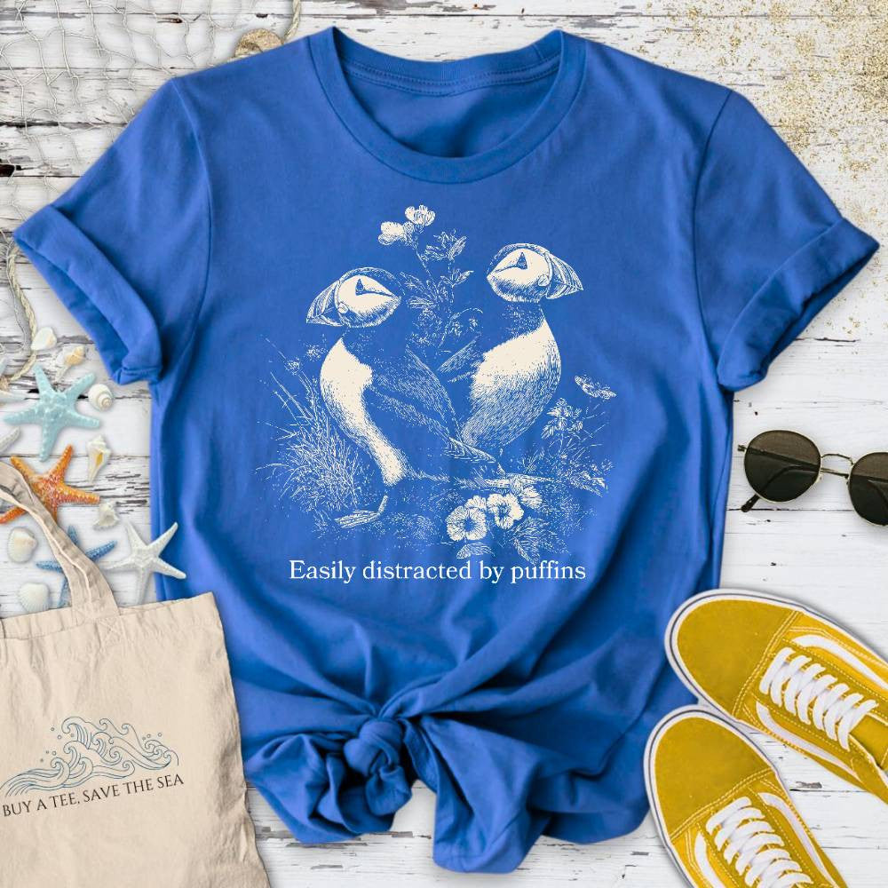 Distracted By Puffins T-Shirt - Ocean Graphic Tee - Gift for Ocean Lovers - Unisex