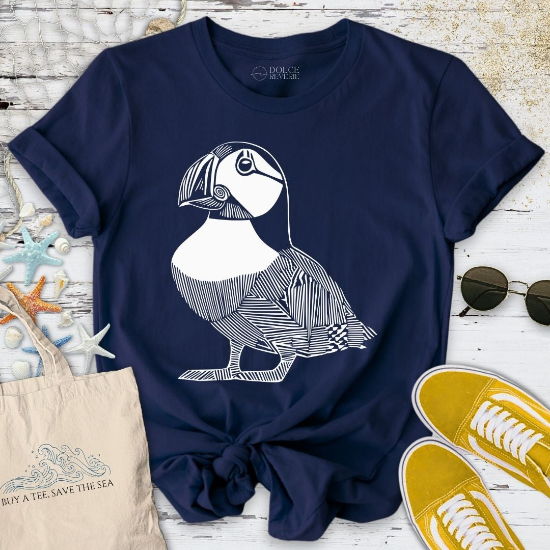 Puffin Line Art T-Shirt - Ocean Graphic Tee - Gift for Ocean Lovers - Unisex