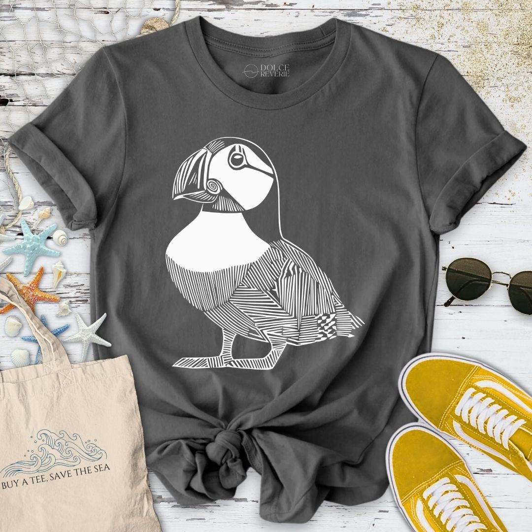Puffin Line Art T-Shirt - Ocean Graphic Tee - Gift for Ocean Lovers - Unisex