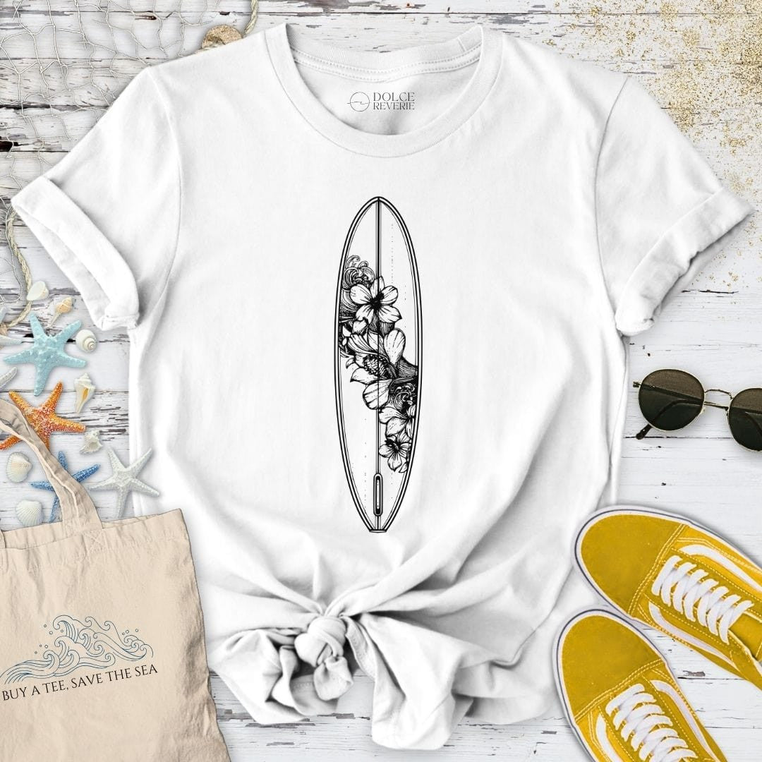Flowers Surf T-Shirt - Ocean Graphic Tee - Gift for Ocean Lovers - Unisex