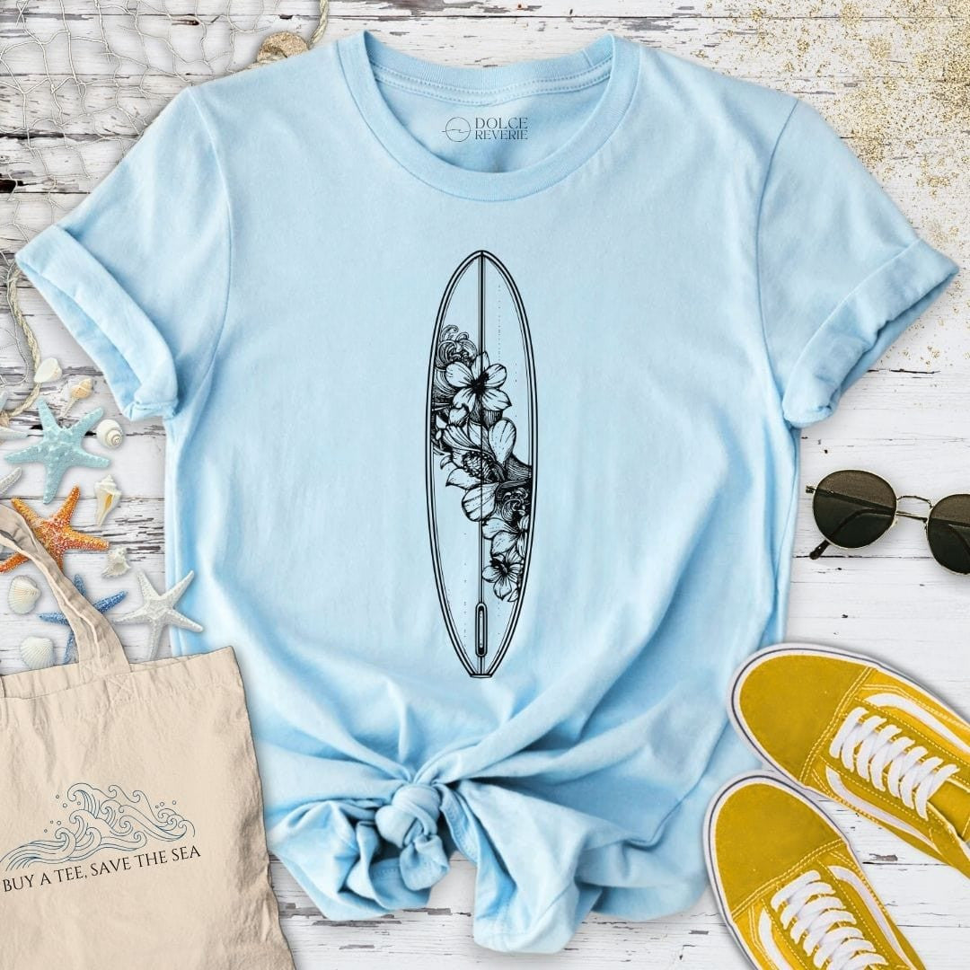 Flowers Surf T-Shirt - Ocean Graphic Tee - Gift for Ocean Lovers - Unisex