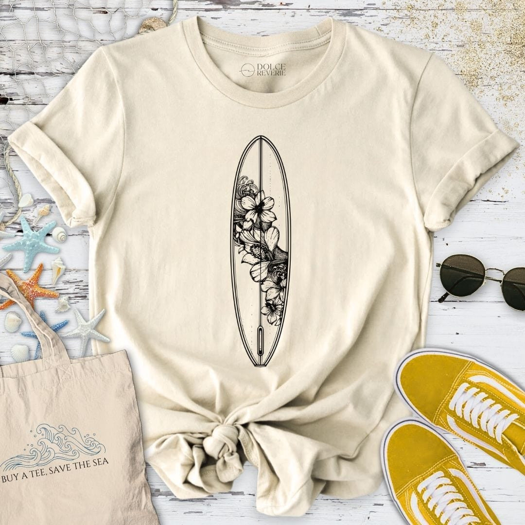 Flowers Surf T-Shirt - Ocean Graphic Tee - Gift for Ocean Lovers - Unisex