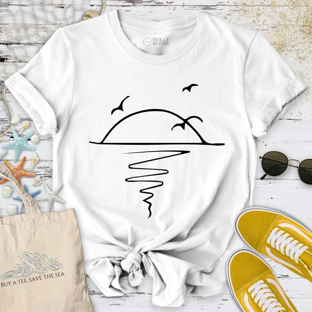 Sunset Line Art T-Shirt - Ocean Graphic Tee - Gift for Ocean Lovers - Unisex