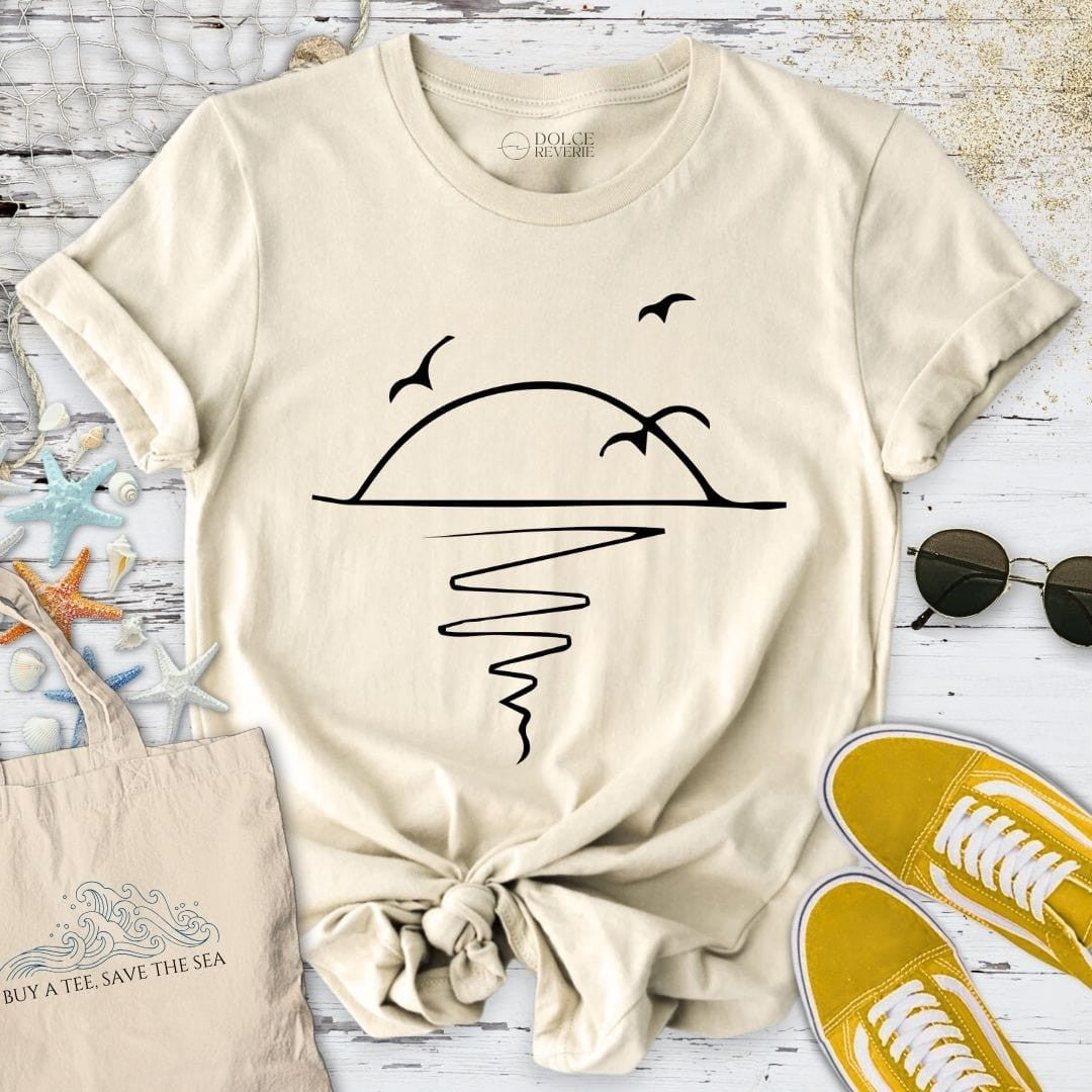 Sunset Line Art T-Shirt - Ocean Graphic Tee - Gift for Ocean Lovers - Unisex