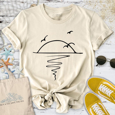 Sunset Line Art T-Shirt - Ocean Graphic Tee - Gift for Ocean Lovers - Unisex