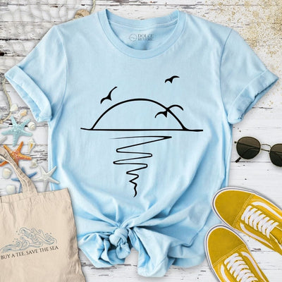 Sunset Line Art T-Shirt - Ocean Graphic Tee - Gift for Ocean Lovers - Unisex