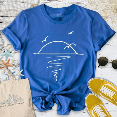 Sunset Line Art T-Shirt - Ocean Graphic Tee - Gift for Ocean Lovers - Unisex