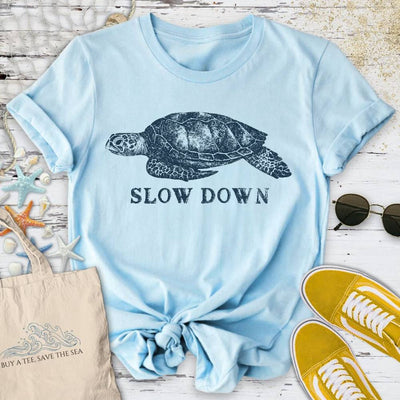 Slow Down Turtle T-Shirt - Ocean Graphic Tee - Gift for Ocean Lovers - Unisex