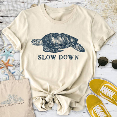 Slow Down Turtle T-Shirt - Ocean Graphic Tee - Gift for Ocean Lovers - Unisex