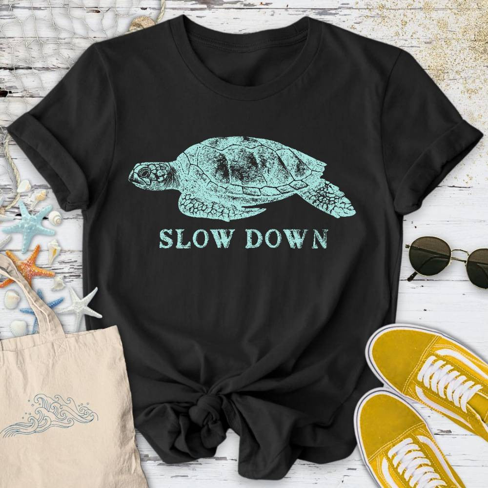 Slow Down Turtle T-Shirt - Ocean Graphic Tee - Gift for Ocean Lovers - Unisex