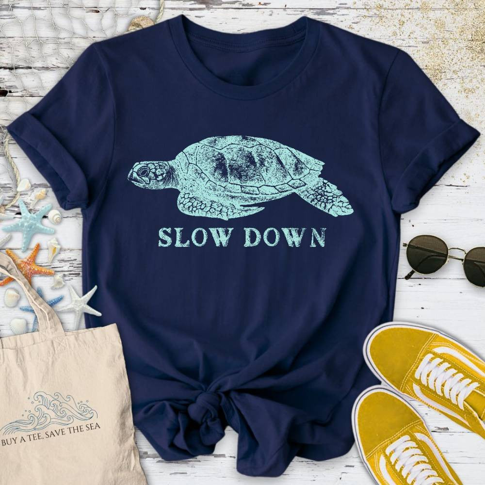 Slow Down Turtle T-Shirt - Ocean Graphic Tee - Gift for Ocean Lovers - Unisex