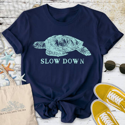 Slow Down Turtle T-Shirt - Ocean Graphic Tee - Gift for Ocean Lovers - Unisex