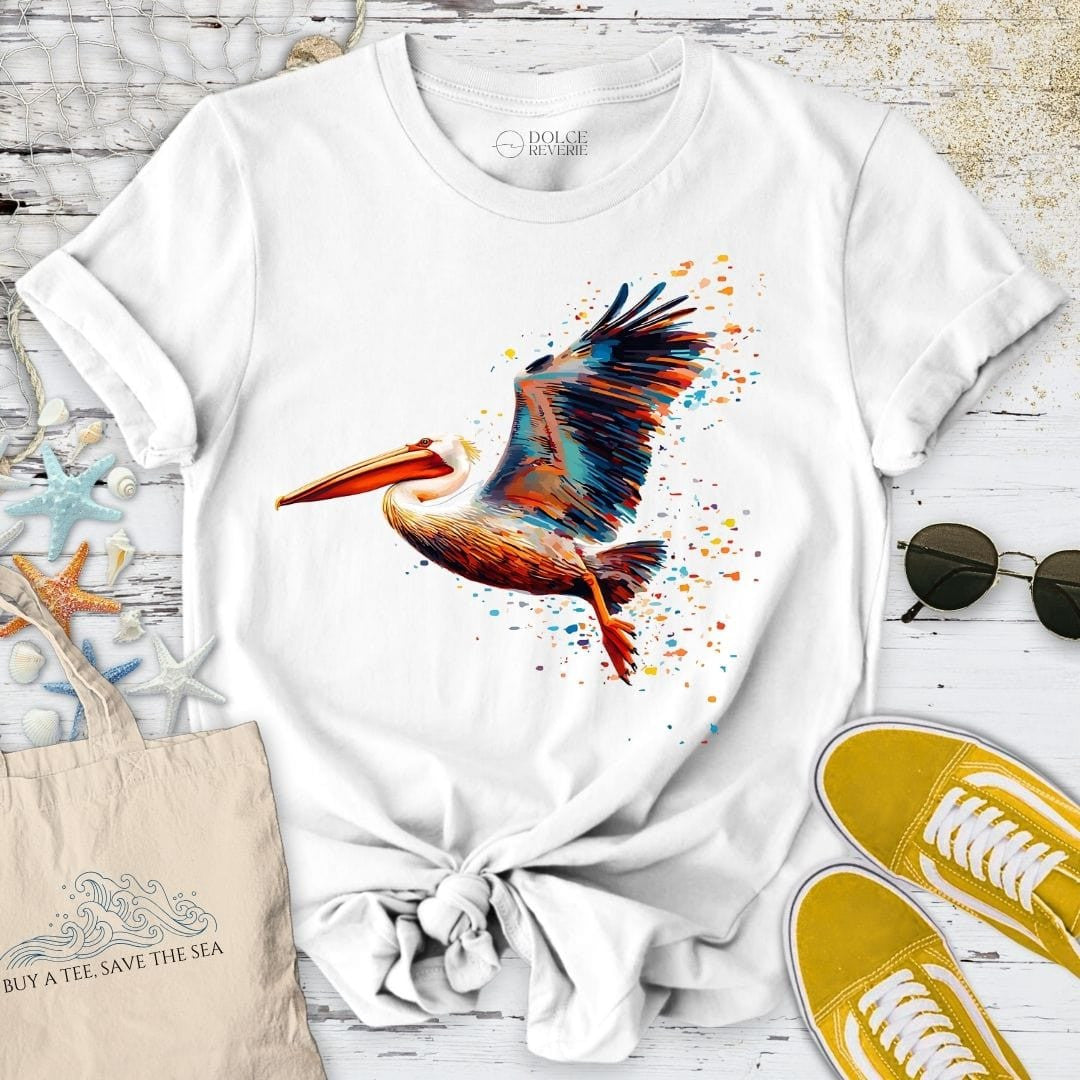 Glitchy Pelican T-Shirt - Ocean Graphic Tee - Gift for Ocean Lovers - Unisex