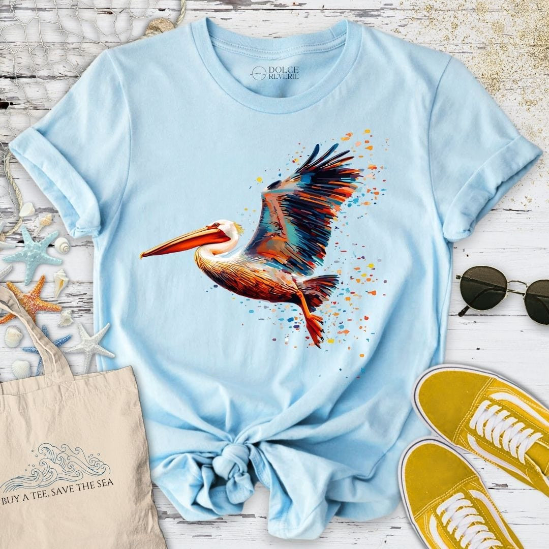Glitchy Pelican T-Shirt - Ocean Graphic Tee - Gift for Ocean Lovers - Unisex