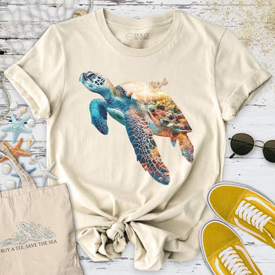 Coral Turtle T-Shirt - Ocean Graphic Tee - Gift for Ocean Lovers - Unisex