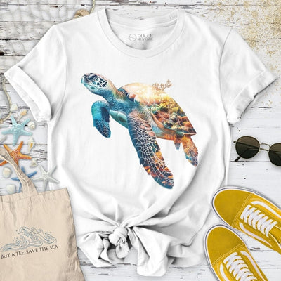 Coral Turtle T-Shirt - Ocean Graphic Tee - Gift for Ocean Lovers - Unisex