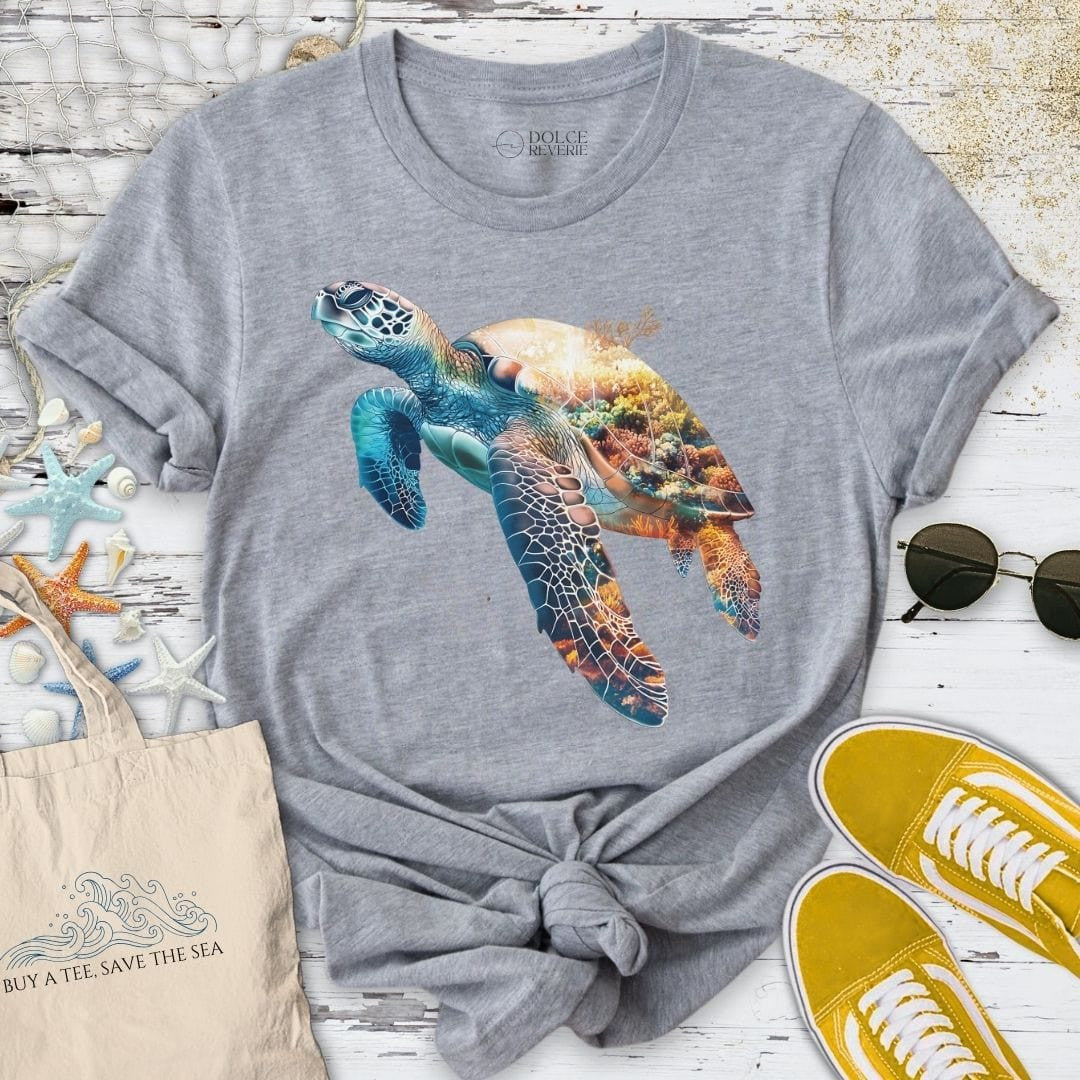 Coral Turtle T-Shirt - Ocean Graphic Tee - Gift for Ocean Lovers - Unisex