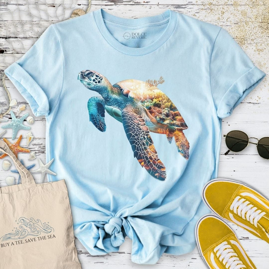 Coral Turtle T-Shirt - Ocean Graphic Tee - Gift for Ocean Lovers - Unisex