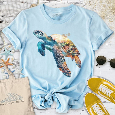 Coral Turtle T-Shirt - Ocean Graphic Tee - Gift for Ocean Lovers - Unisex