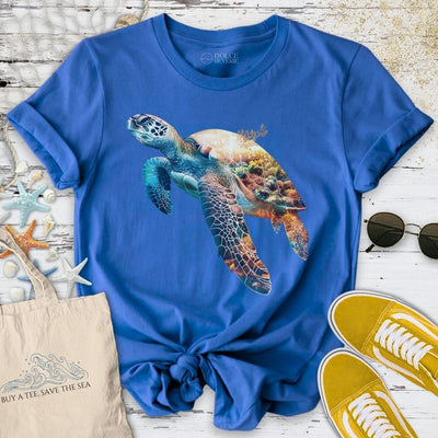 Coral Turtle T-Shirt - Ocean Graphic Tee - Gift for Ocean Lovers - Unisex