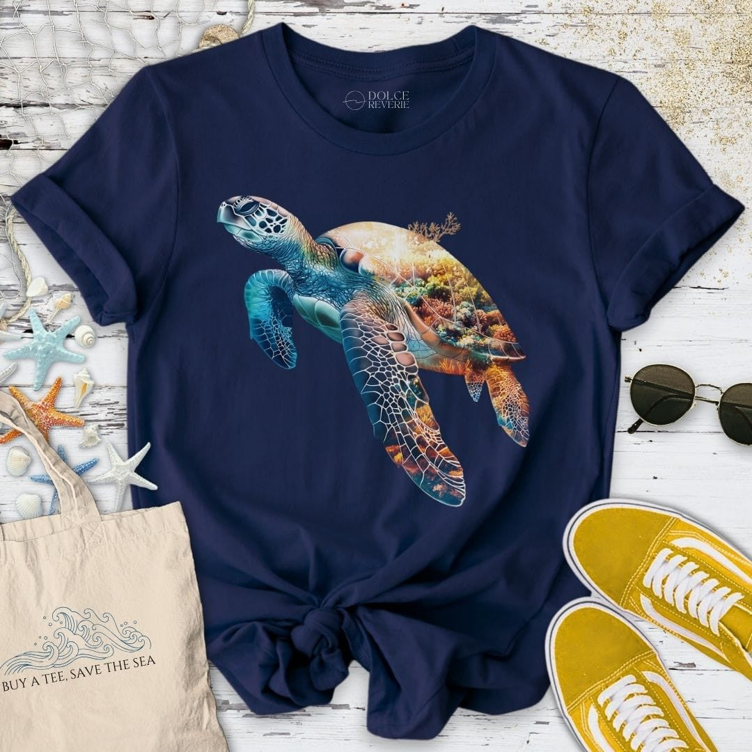 Coral Turtle T-Shirt - Ocean Graphic Tee - Gift for Ocean Lovers - Unisex