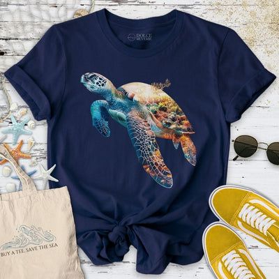 Coral Turtle T-Shirt - Ocean Graphic Tee - Gift for Ocean Lovers - Unisex