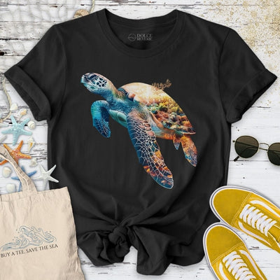 Coral Turtle T-Shirt - Ocean Graphic Tee - Gift for Ocean Lovers - Unisex