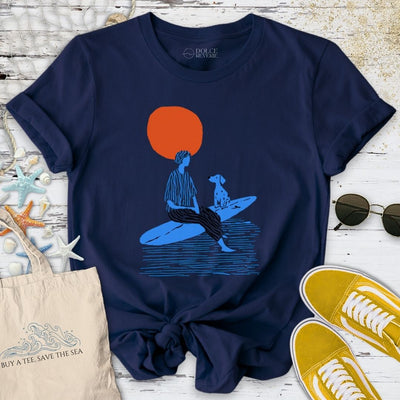 Surf & My Dog T-Shirt - Ocean Graphic Tee - Gift for Ocean Lovers - Unisex