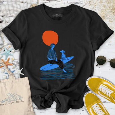 Surf & My Dog T-Shirt - Ocean Graphic Tee - Gift for Ocean Lovers - Unisex