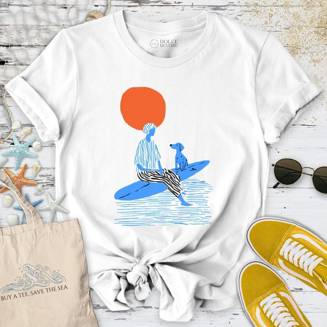 Surf & My Dog T-Shirt - Ocean Graphic Tee - Gift for Ocean Lovers - Unisex