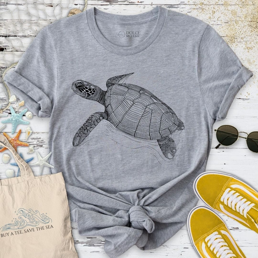 Turtle Line Art T-Shirt - Ocean Graphic Tee - Gift for Ocean Lovers - Unisex