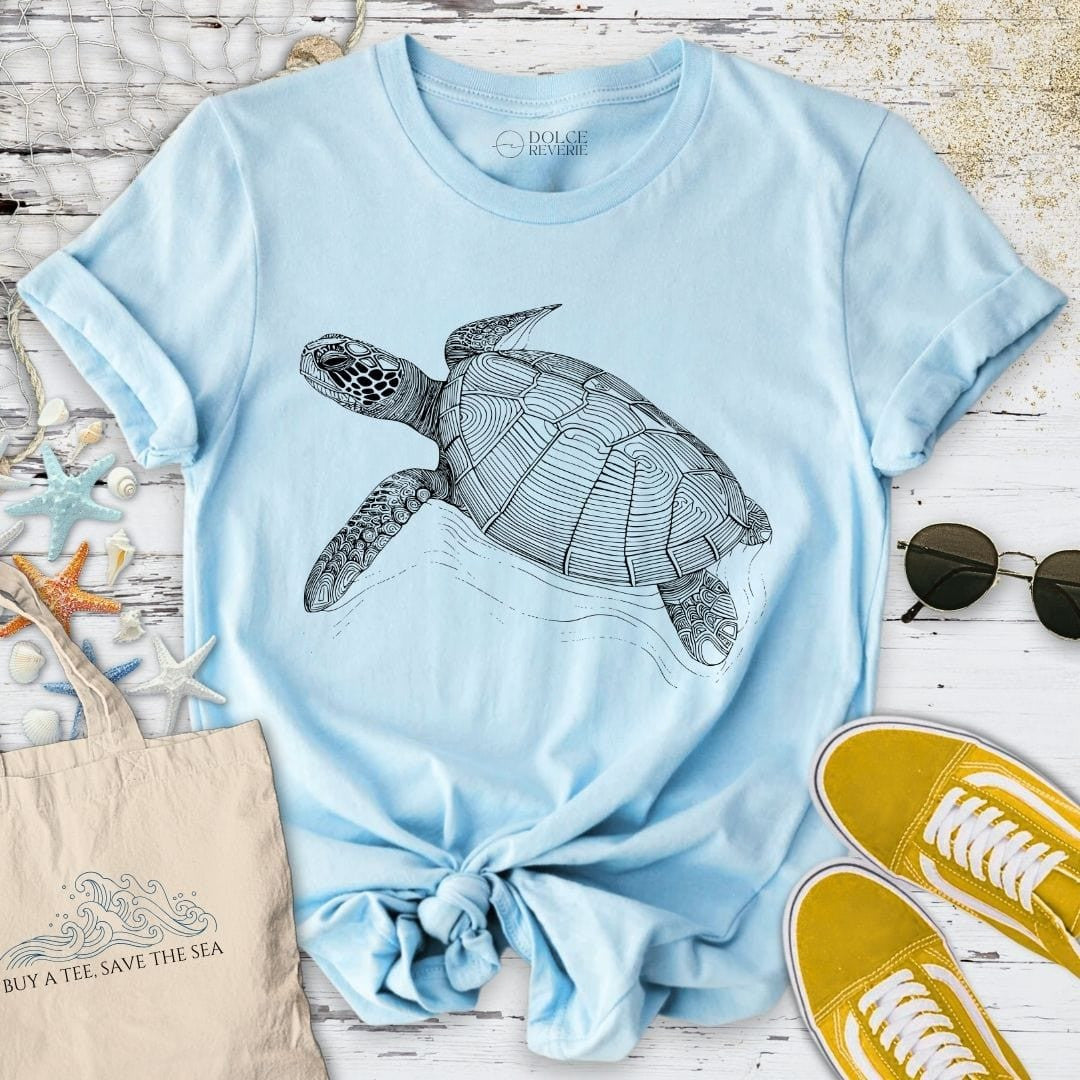Turtle Line Art T-Shirt - Ocean Graphic Tee - Gift for Ocean Lovers - Unisex