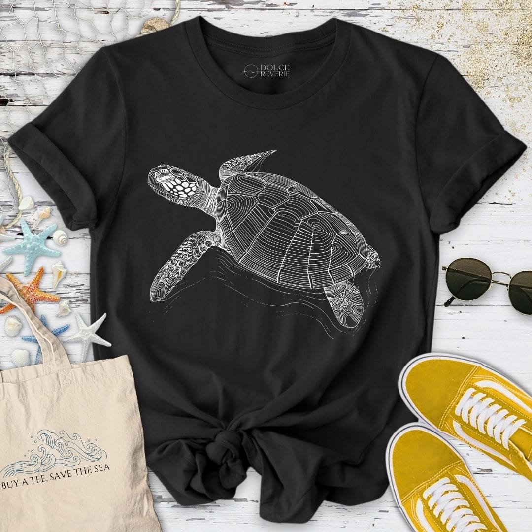 Turtle Line Art T-Shirt - Ocean Graphic Tee - Gift for Ocean Lovers - Unisex