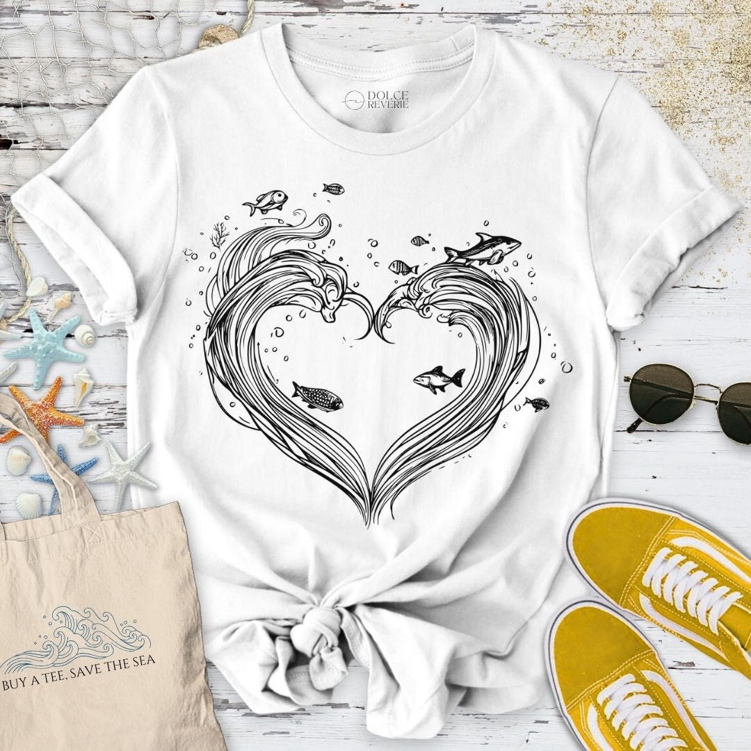 Heart Waves T-Shirt - Ocean Graphic Tee - Gift for Ocean Lovers - Unisex