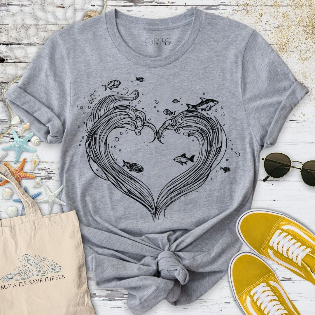 Heart Waves T-Shirt - Ocean Graphic Tee - Gift for Ocean Lovers - Unisex