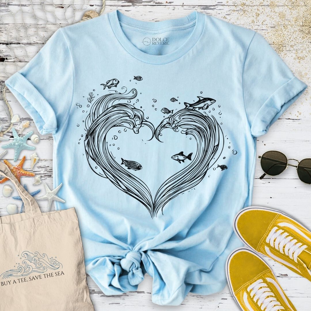 Heart Waves T-Shirt - Ocean Graphic Tee - Gift for Ocean Lovers - Unisex