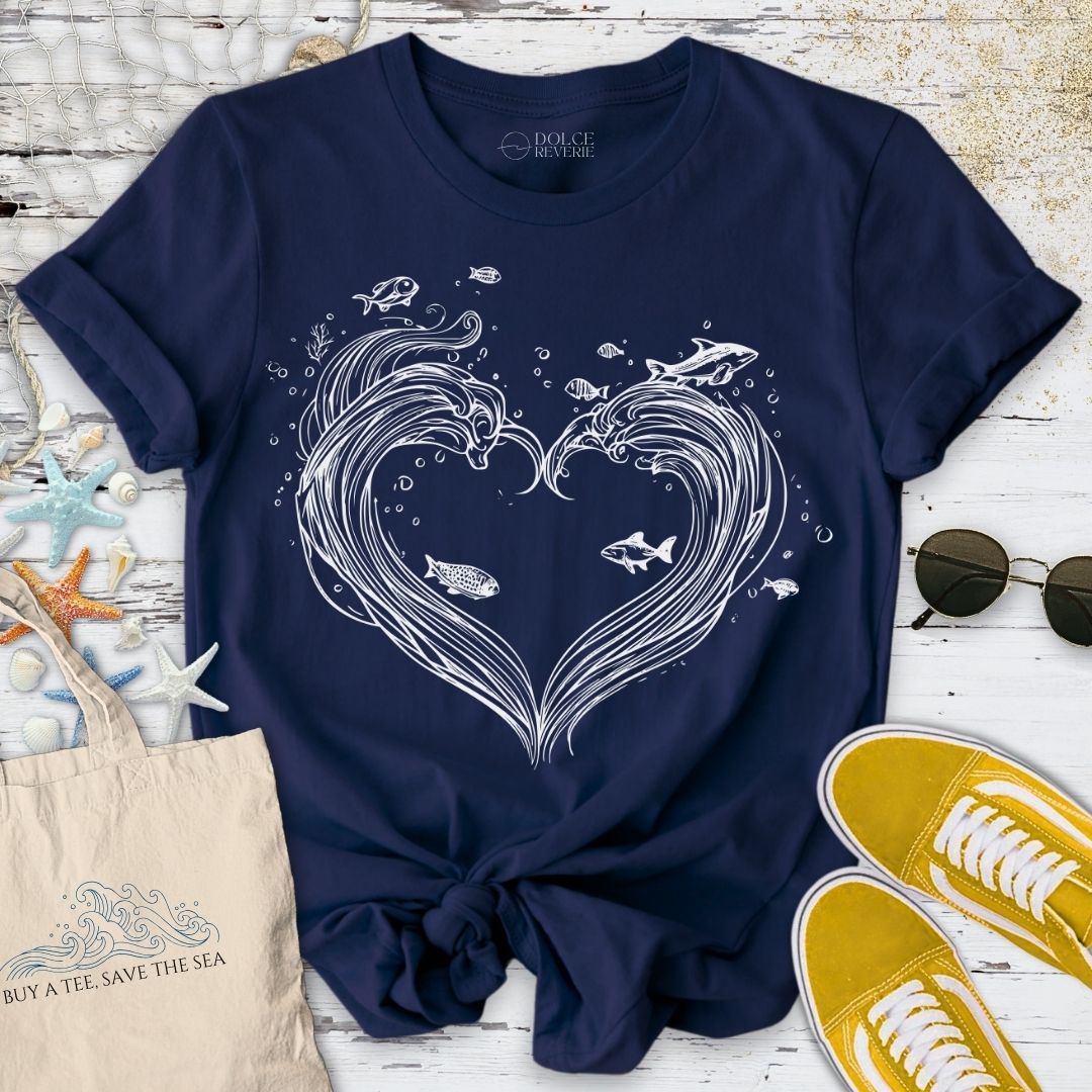 Heart Waves T-Shirt - Ocean Graphic Tee - Gift for Ocean Lovers - Unisex
