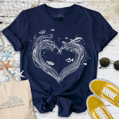 Heart Waves T-Shirt - Ocean Graphic Tee - Gift for Ocean Lovers - Unisex
