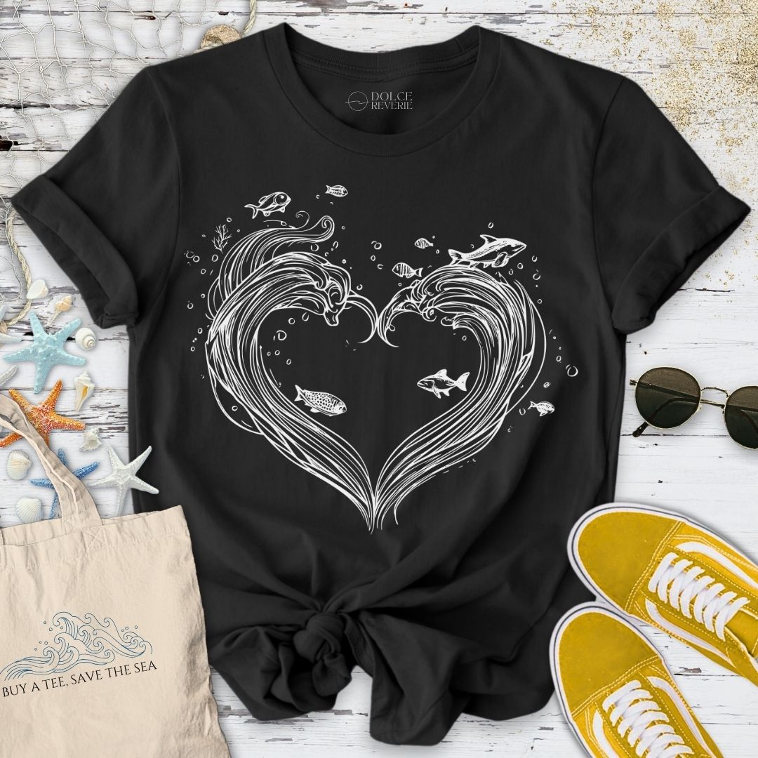 Heart Waves T-Shirt - Ocean Graphic Tee - Gift for Ocean Lovers - Unisex
