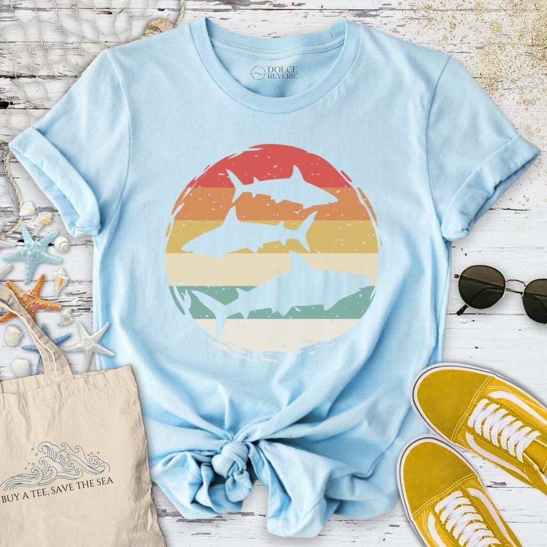Retro Sharks T-Shirt - Ocean Graphic Tee - Gift for Ocean Lovers - Unisex