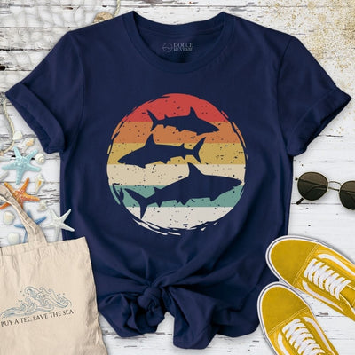Retro Sharks T-Shirt - Ocean Graphic Tee - Gift for Ocean Lovers - Unisex