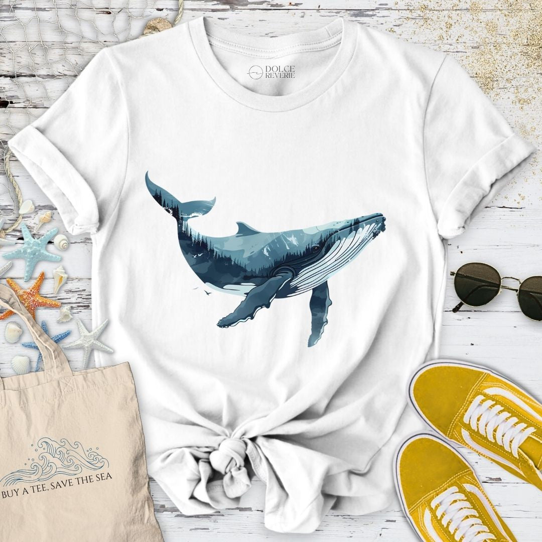 Whale & Mountains T-Shirt - Ocean Graphic Tee - Gift for Ocean Lovers - Unisex