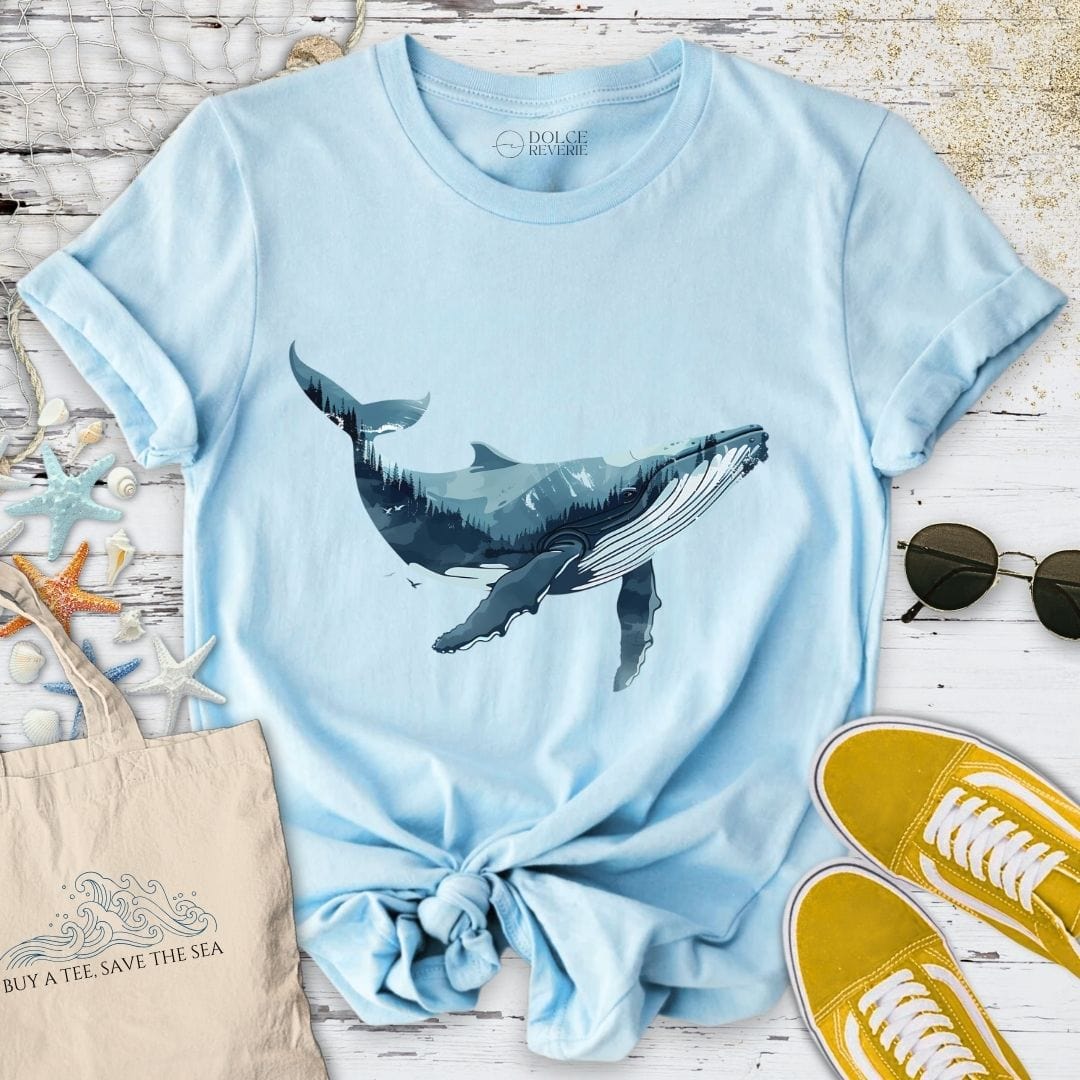 Whale & Mountains T-Shirt - Ocean Graphic Tee - Gift for Ocean Lovers - Unisex
