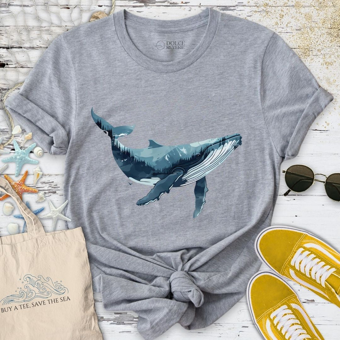 Whale & Mountains T-Shirt - Ocean Graphic Tee - Gift for Ocean Lovers - Unisex