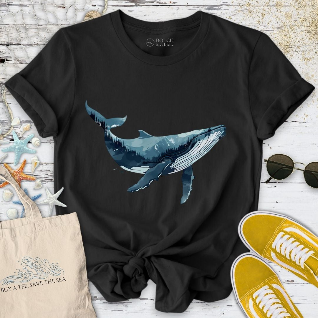 Whale & Mountains T-Shirt - Ocean Graphic Tee - Gift for Ocean Lovers - Unisex