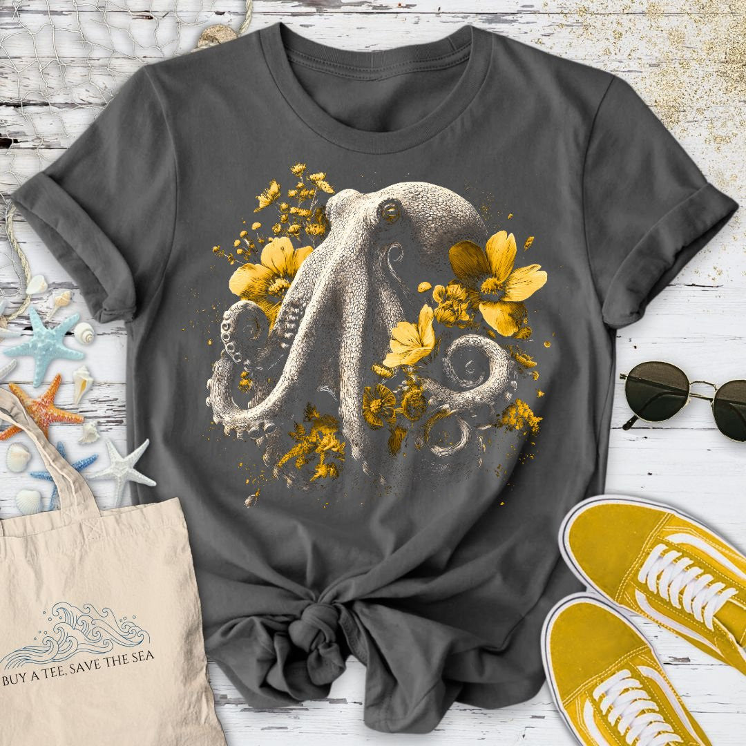 Floral Octopus T-Shirt - Ocean Graphic Tee - Gift for Ocean Lovers - Unisex