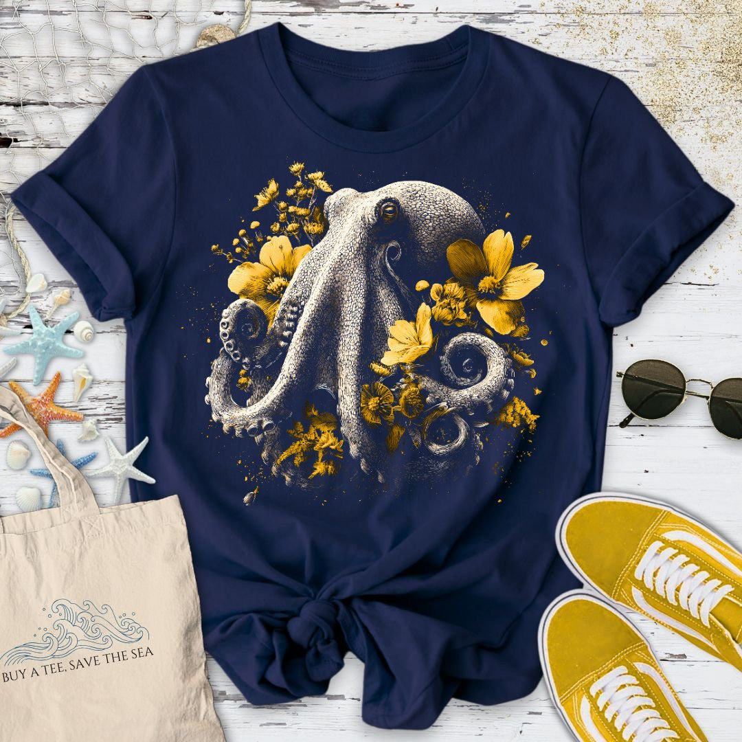 Floral Octopus T-Shirt - Ocean Graphic Tee - Gift for Ocean Lovers - Unisex